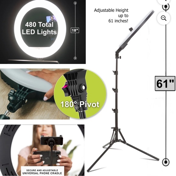Vivitar 18" LED RGB Ring Light Tripod Holder USB Charging Ports Wireless… - Picture 3 of 6